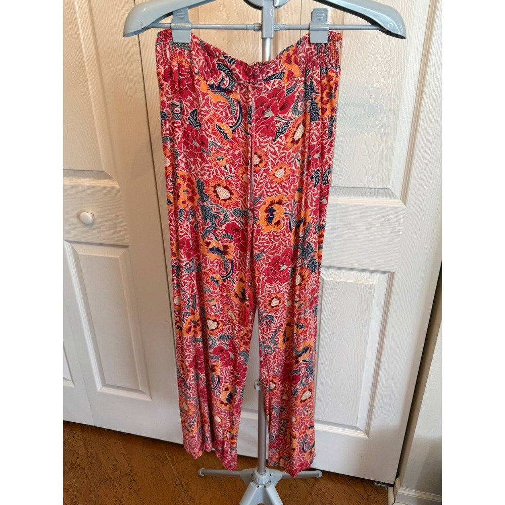 ANGIE Women's Floral‎ Print Wide Leg Pants Rayon Elastic Waist Size M